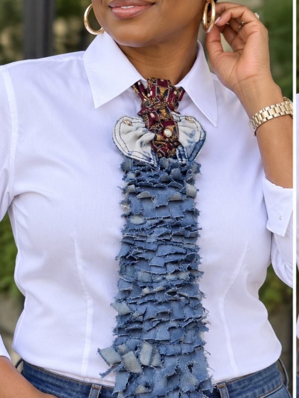 Upclcyed Stylish Denim Ruffle Necklace Tie - Blue